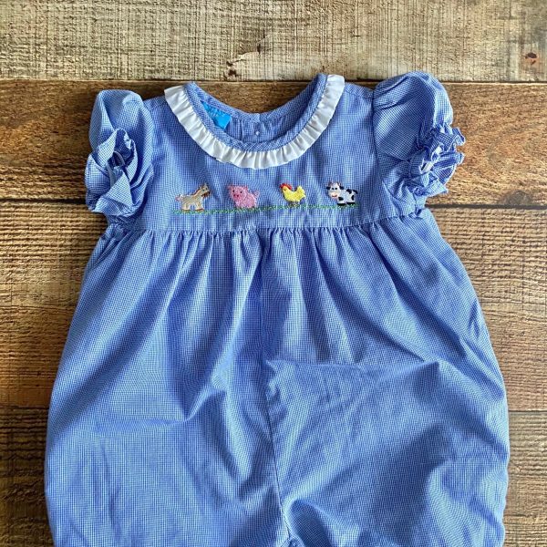 Anavini Blue Gingham Farm Animal Outfit- Size 3M Online Sale