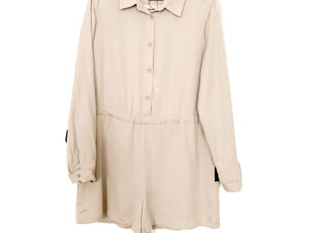 Sugar + Lips Tan Half Button Up and Side Tie Romper- Size L (see notes) For Discount