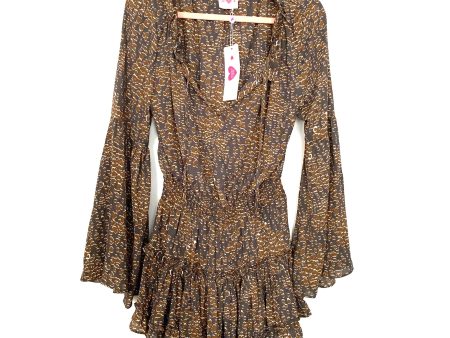 Buddy Love Animal Print Smocked Waist Bell Sleeve Dress NWT- Size S For Sale