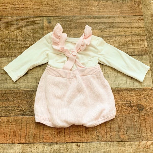 Cat & Jack Pink Knit Romper with Cream Onesie- Size 0-3M on Sale