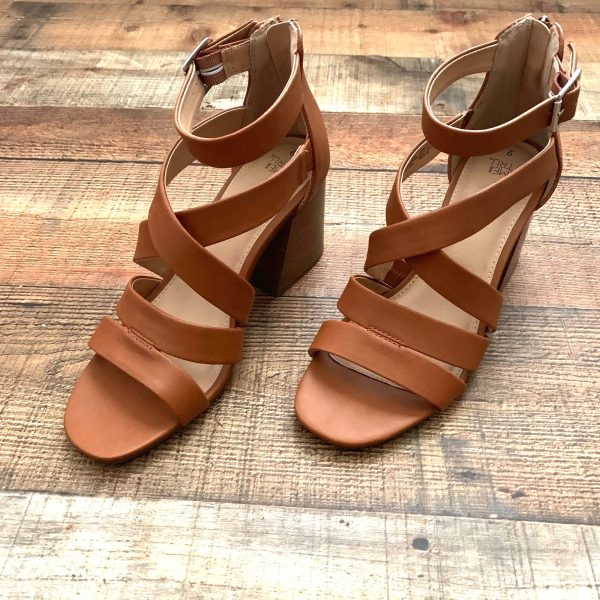 Time And Tru Cognac Chunky Heel Sandal- Size 9 (Great Condition) Discount