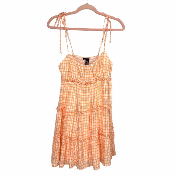 Forever 21 White Orange Plaid Tie Strap Dress NWT- Size S Online