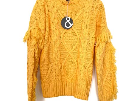 & Merci Mustard Yellow Cable Knit And Fringe Sleeve Sweater NWT- Size S Online Sale