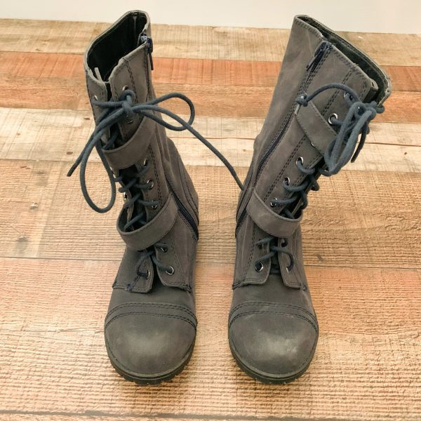 Soda Navy Blue Combat Boots- Size 7 For Sale