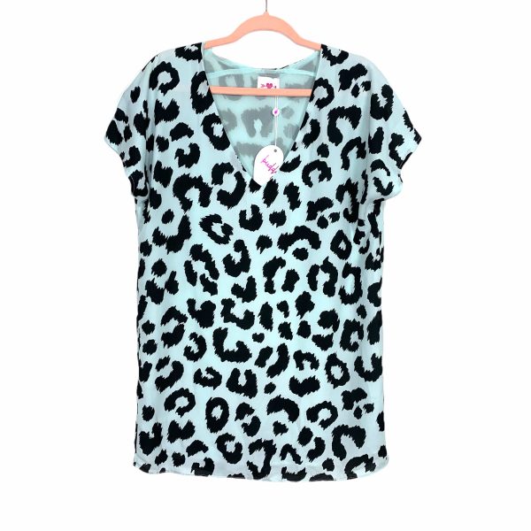 Buddy Love Light Blue Animal Print V Neck Shift Dress NWT- Size XS For Sale