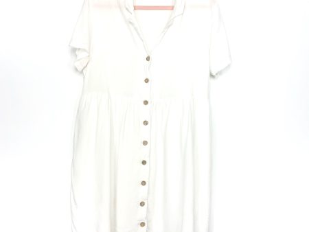 Amaryllis White Collared Button Up Babydoll Dress- Size L on Sale