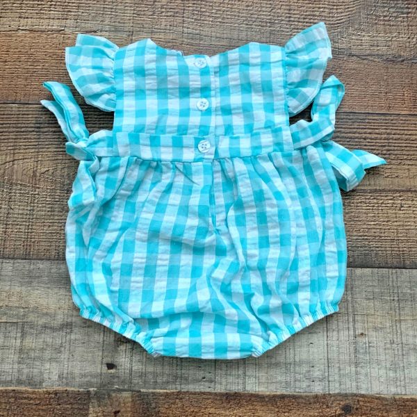 Three Sisters Blue and White Check Side Bow Romper- Size 3M Sale