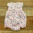 C&L Pink and Blue Floral Print Embroidered  HHM  Bubble Romper- Size 3M Online Hot Sale