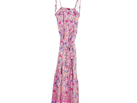 No Brand Pink Floral Print Shoulder Tie Belted Dress- Size S Fashion