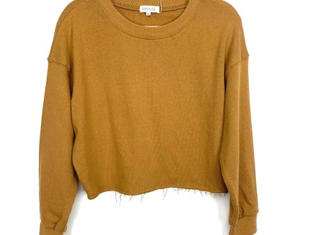 Roolee Burnt Yellow Raw Hem Cropped Crew Neck Sweatshirt NWT- Size XS Discount