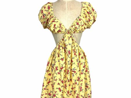 Forever 21 Yellow Floral Print Cut Out Dress NWT- Size S For Cheap