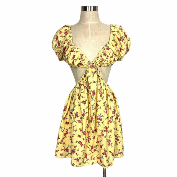 Forever 21 Yellow Floral Print Cut Out Dress NWT- Size S For Cheap