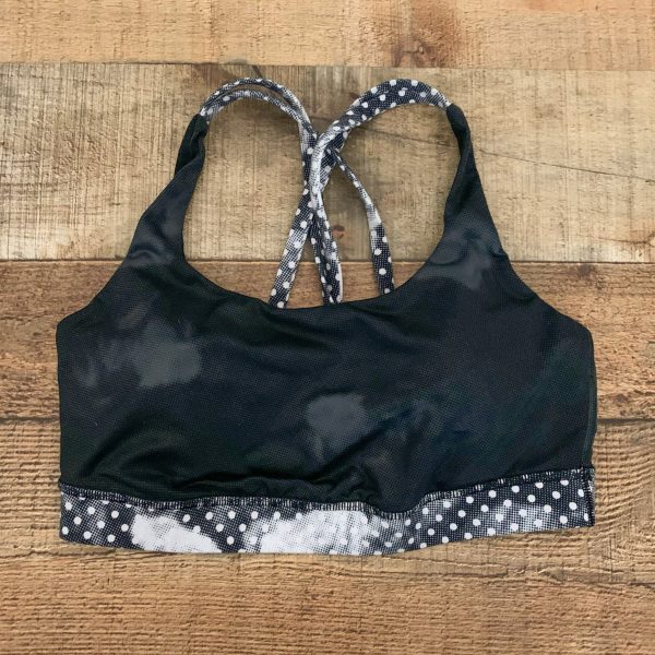 Lululemon Black Camo Polka Dot Criss Cross Back Padded Sports Bra- Size 6 Online Hot Sale