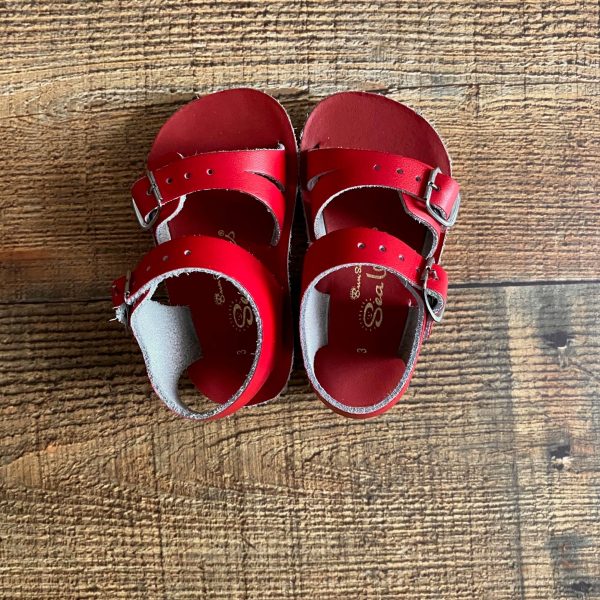 Sun San Sea Wee Red Leather Sandals- Size 3 For Cheap