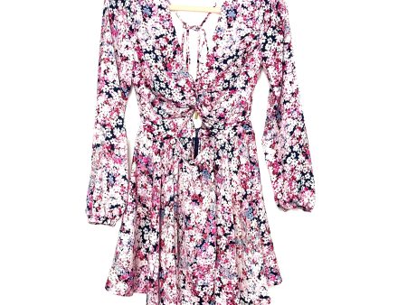 Michael Costello x Revolve Floral Print Front Twist Cut Out Open Back With Tie Dress NWT- Size S Fashion