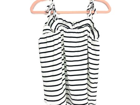 Pink Lily White Black Striped Shoulder Tie Pleated Tank Top- Size S Online Hot Sale