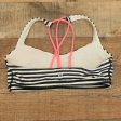 Lululemon Ivory Black Striped Hot Pink Criss Cross Back Sports Bra- Size 8 Hot on Sale