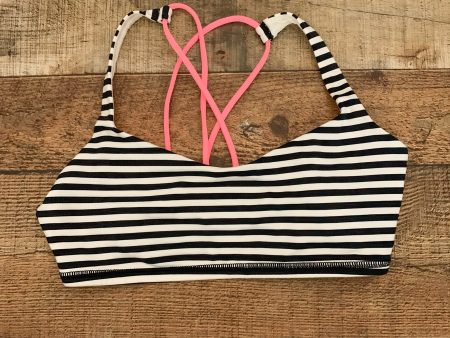 Lululemon Ivory Black Striped Hot Pink Criss Cross Back Sports Bra- Size 8 Hot on Sale