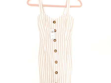 Abercrombie & Fitch Tan and White Striped Faux Button Smocked Back Dress NWT- Size XS Supply