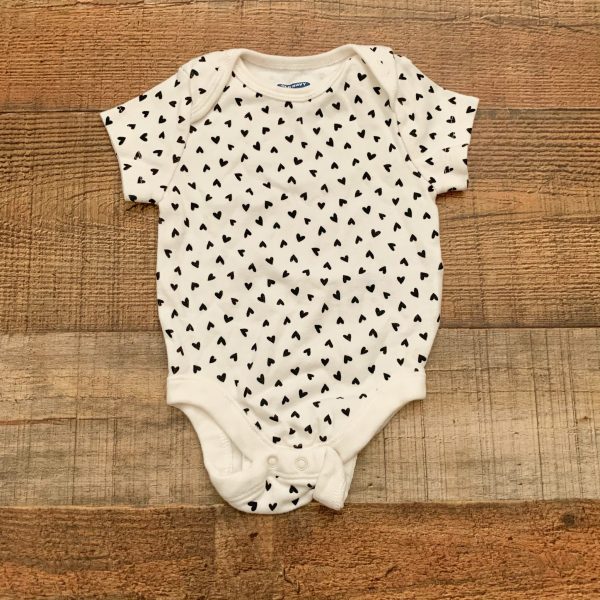 Old Navy White with Black Heart Print Onesie- Size 0-3M Discount