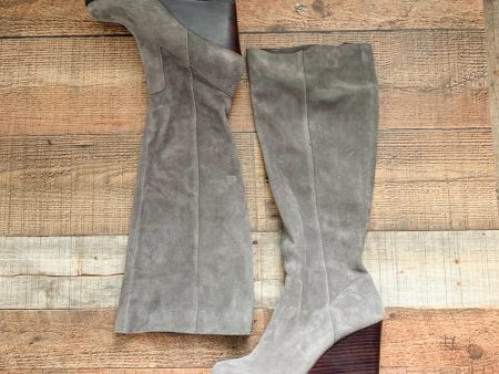 Sole Society Grey Suede Platform Wedge Heel Boots- Size 9 For Sale