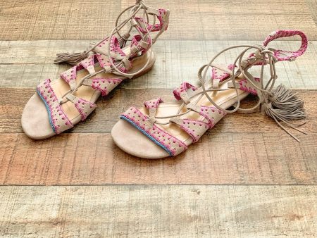 Schutz Leather Sole Ankle Wrap Tassel Sandals- Size 7 For Sale