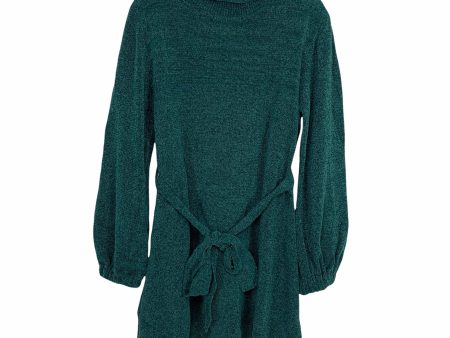 No Brand Green Belted Bubble Sleeve  Sweater Dress- Size XL Online Sale