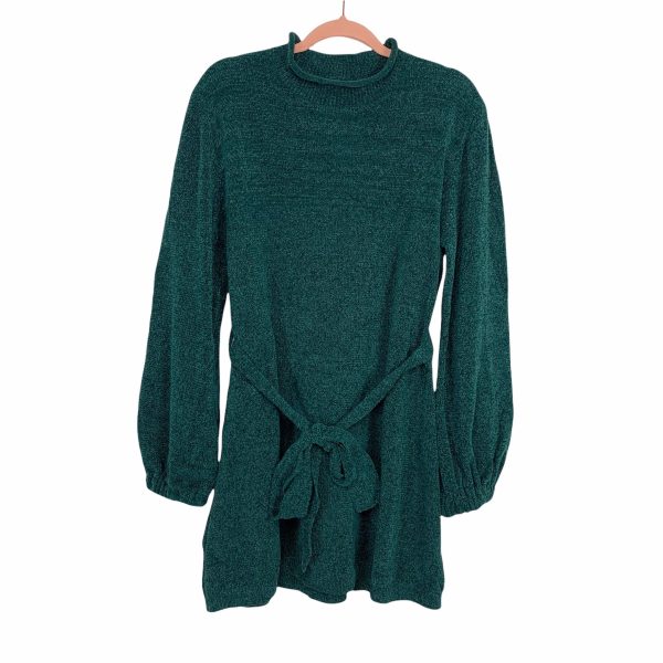 No Brand Green Belted Bubble Sleeve  Sweater Dress- Size XL Online Sale