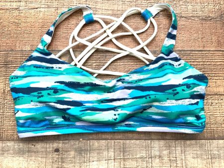 Lululemon Blue Green Cream Pattern Cream Straps Padded Sports Bra- Size 8 Online Sale