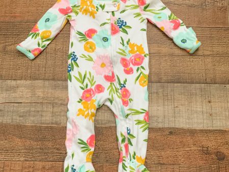 Cloud Island Tropical Floral Print Zip Up Footie with Mittens- Size 3-6M For Sale