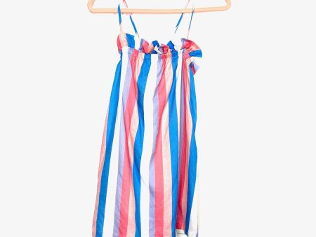 Buddy Love White Pink Purple Blue Striped Criss-Cross Back Dress- Size XS Online