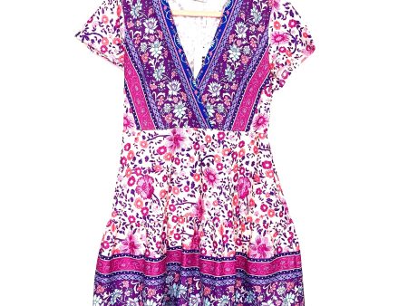 Ecowish Tan Multicolor Patterned V-Neck Dress NWT- Size M For Sale