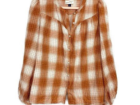 Universal Thread White Orange Plaid Button Up Top- Size L Online now