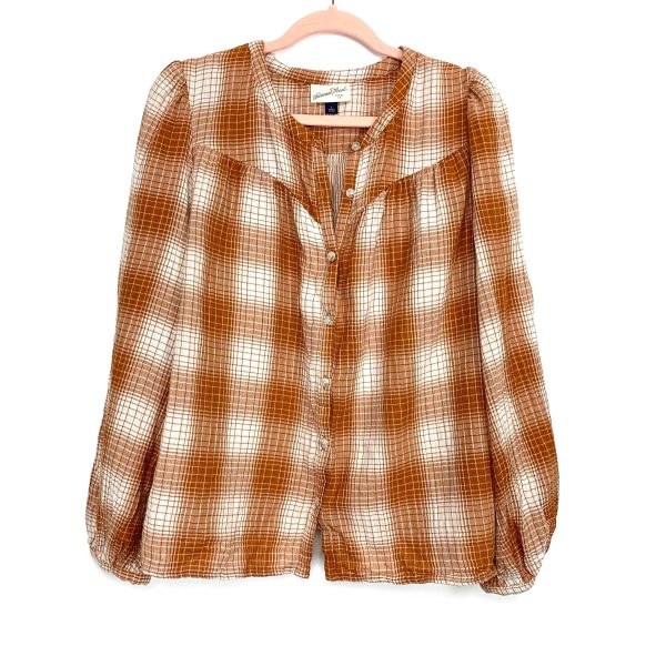 Universal Thread White Orange Plaid Button Up Top- Size L Online now