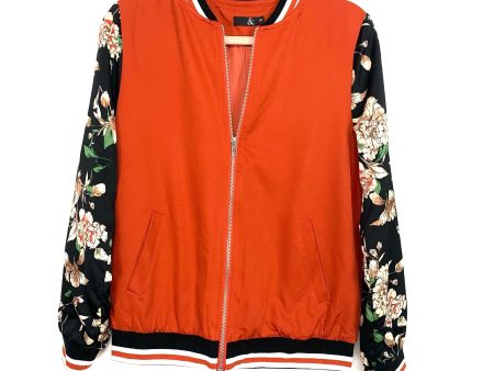 Ampersand Avenue Burnt Orange with Black Floral Sleeves Bomber Jacket- Size S (sold out online) Online Hot Sale