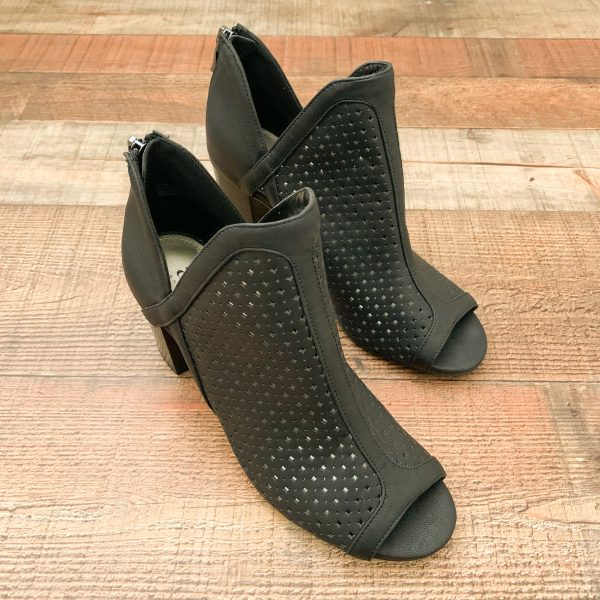 Anna Black Perforated Peep Toe Zip Back Bootie- Size 6.5 Like New on Sale