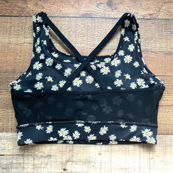 Wavvy Black Daisy Black Mesh Overlay Sports Bra- Size L (We have matching bottoms) Online Hot Sale