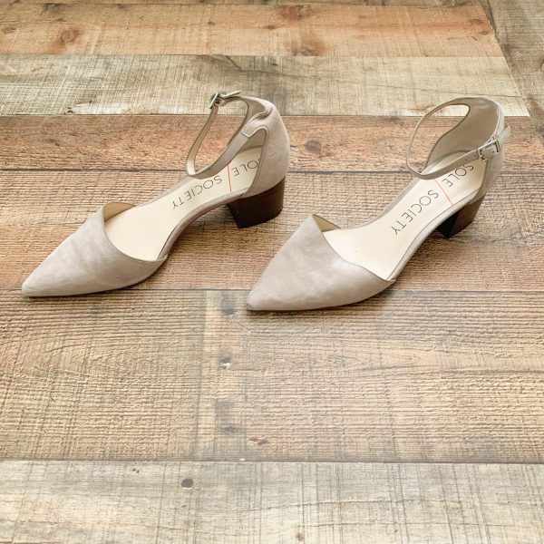 Sole Society Taupe Katrina Ankle Wrap Stacked Heel Pump Shoes- Size 9 For Cheap