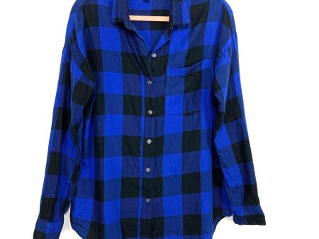 Old Navy Blue Black Plaid Boyfriend Button Up Shirt- Size M Online now