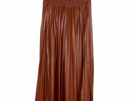 No Brand Brown Faux Leather Pleated Midi Skirt- Size ~XL (see notes) Supply