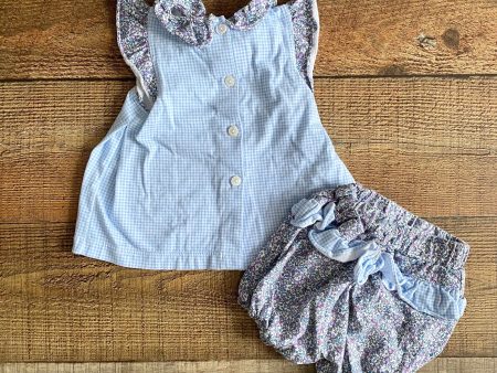 Dondolo Blue Gingham and Floral Bloomer Set- Size 18M For Cheap