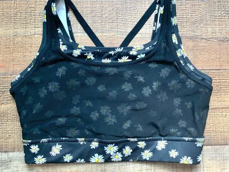 Wavvy Black Daisy Black Mesh Overlay Sports Bra- Size L (We have matching bottoms) Online Hot Sale