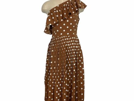 English Factory Mocha White Polka Dot One Shoulder Pleated Dress NWT- Size M Discount