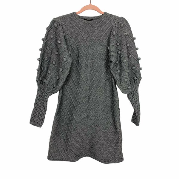 Fate Heather Grey Pom Pom Sleeve Dress NWT- Size S For Sale