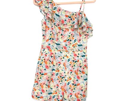 Molly Bracken Floral One Shoulder Ruffle Romper NWT- Size XS For Sale