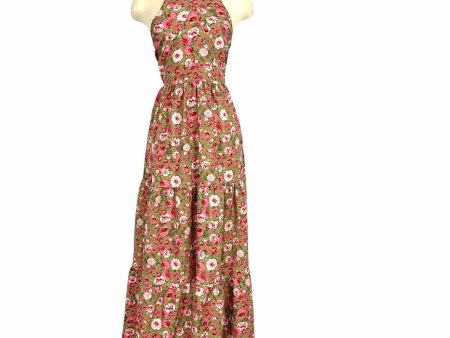 Shein Tan Floral Print Smocked Back Halter Maxi Dress- Size S Online Sale