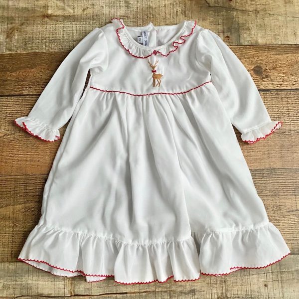 Sweet Dreams White Reindeer Embroidered Dress- Size 12M Cheap