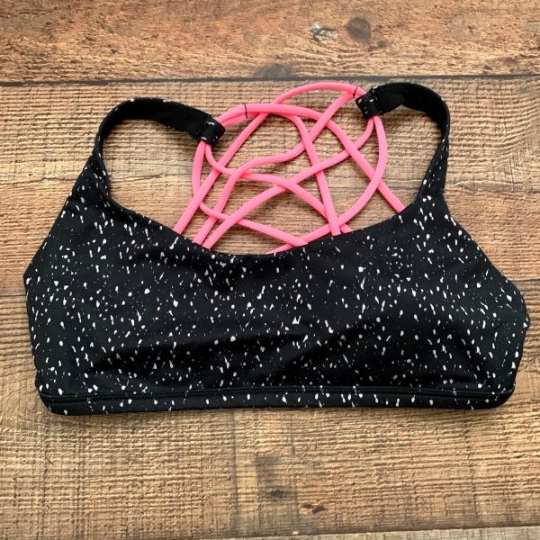 Lululemon Black Speckled Pink Straps Padded Sports Bra- Size 8 on Sale