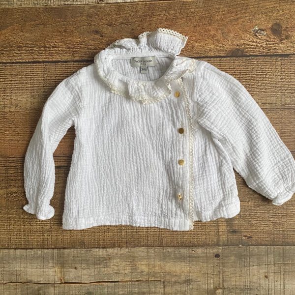 Petite Lucette White Gauze Cotton Gold Button Up Top- Size 24M Sale