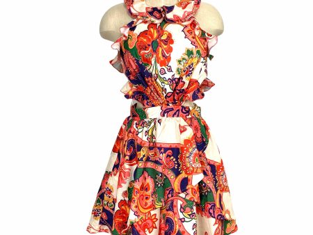 Rosevelvet Fiesta Nights Ivory And Coral Multi Print Cut Out Dress- Size S (Sold Out Online!) For Discount